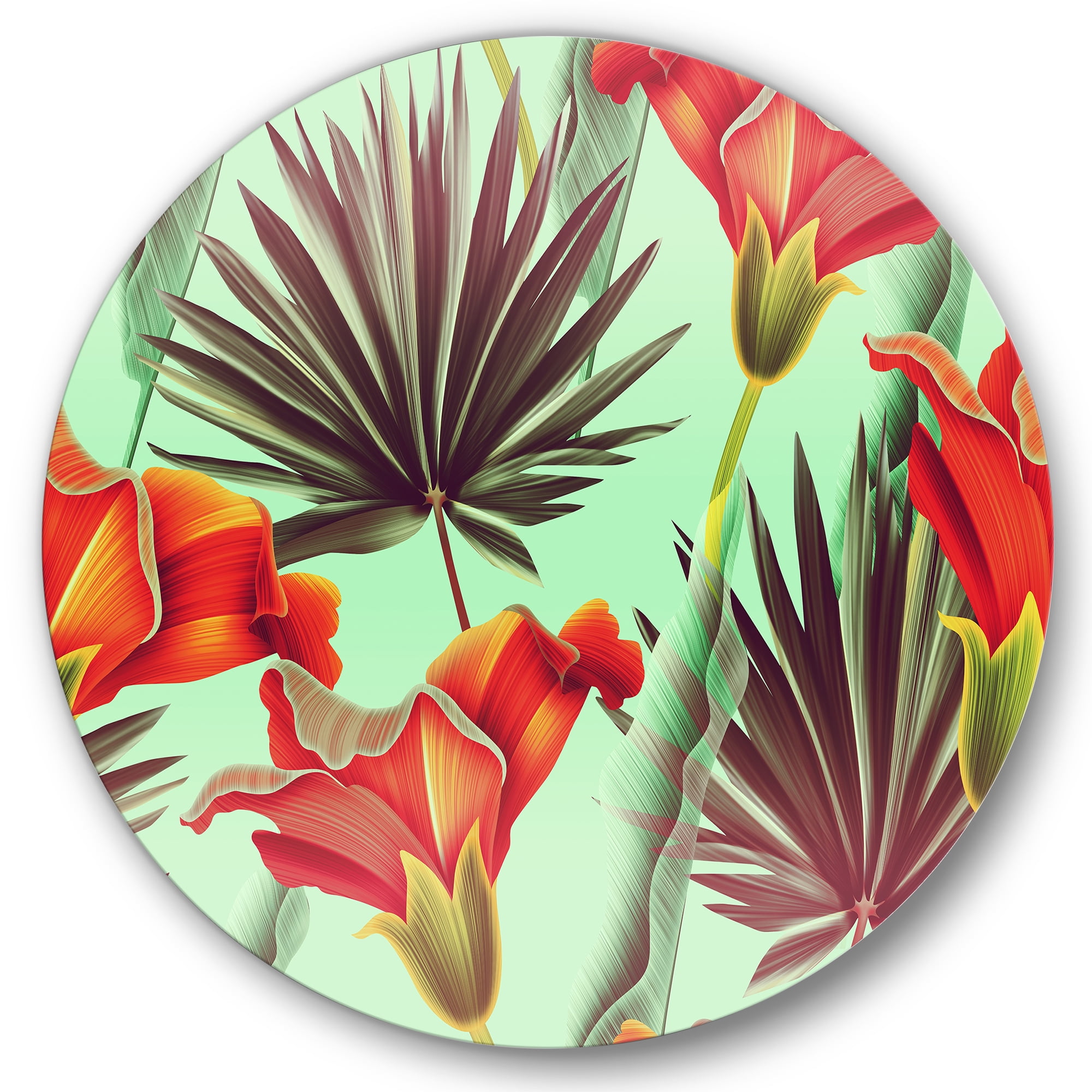 Designart 'VIntage Tropical Flowers VII' Traditional Circle Metal Wall Art 29x29 - Disc of 29