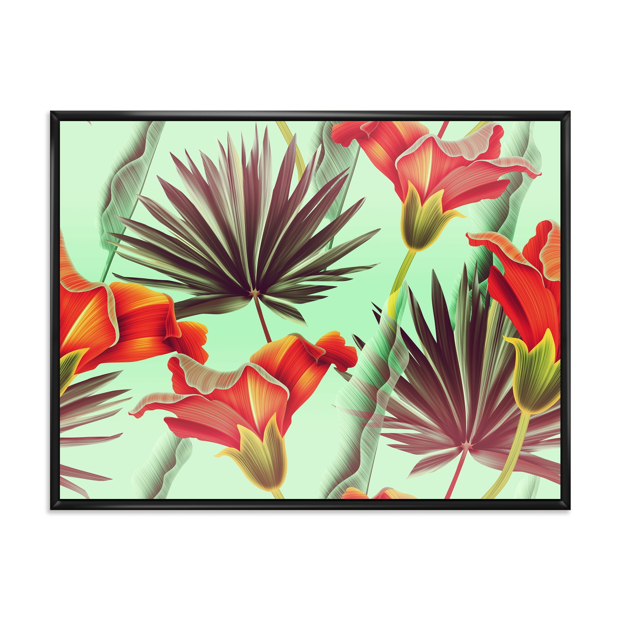 Designart 'VIntage Tropical Flowers VII' Traditional Framed Canvas Wall Art Print