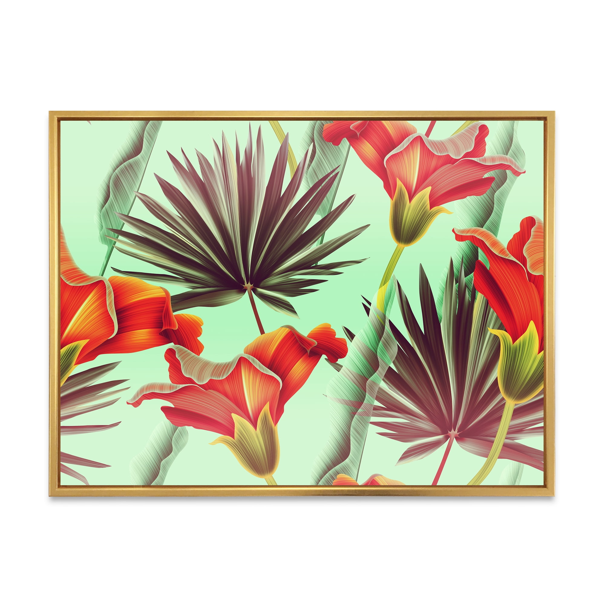 Designart 'VIntage Tropical Flowers VII' Traditional Framed Canvas Wall Art Print