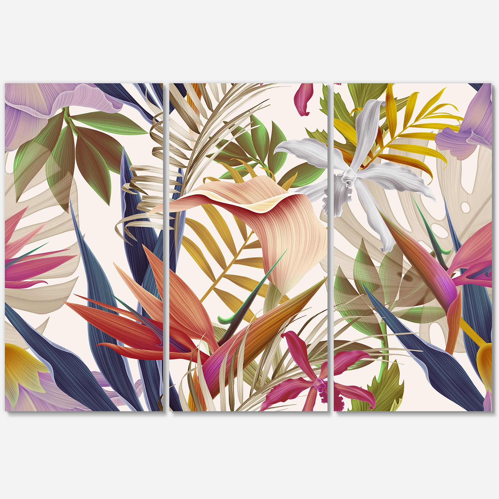 Designart ' VIntage Tropical Flowers VIII ' Tropical Canvas Wall Art Print