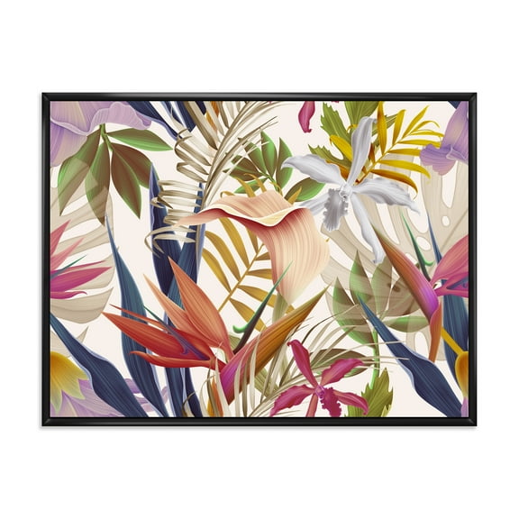 Designart 'VIntage Tropical Flowers VIII' Tropical Framed Canvas Wall Art Print