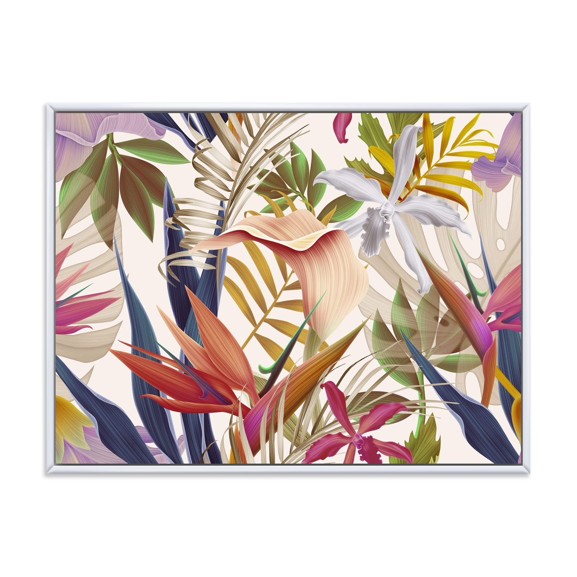 Designart 'VIntage Tropical Flowers VIII' Tropical Framed Canvas Wall Art Print