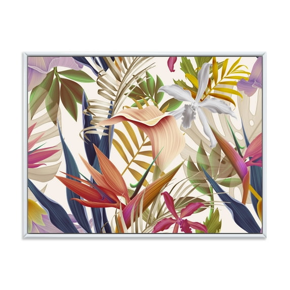 Designart 'VIntage Tropical Flowers VIII' Tropical Framed Canvas Wall Art Print