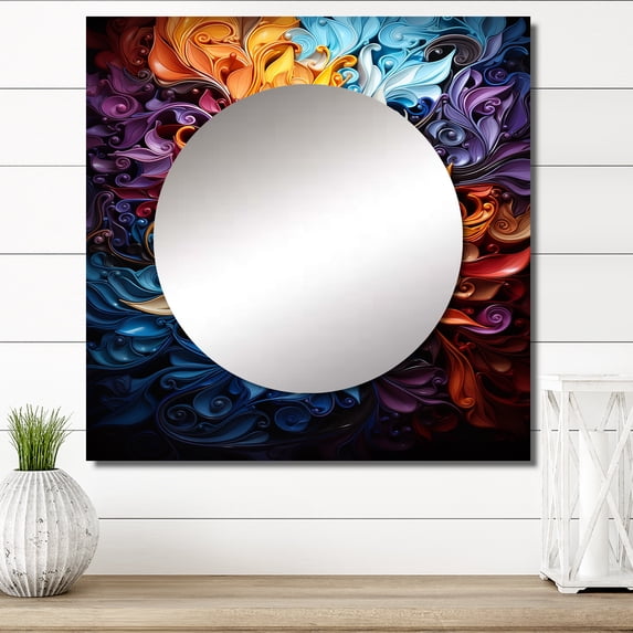 Designart "VORTEX Kaleidoscope I" Abstract Square Mirror For Wall Decor - Large Gold Square Printed Wall Mirror Art - Square Transitional Mirror - Wall Mounted Square Large Mirror
