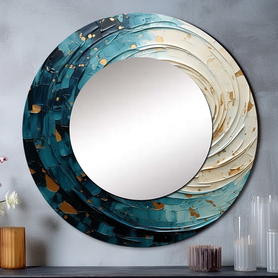 Designart "VORTEXs Celestial II" Abstract Spirals Beige Large Round Mirror - Round Mirror Wall Décor - Coastal Round Printed Mirror 36" x 36" Inch