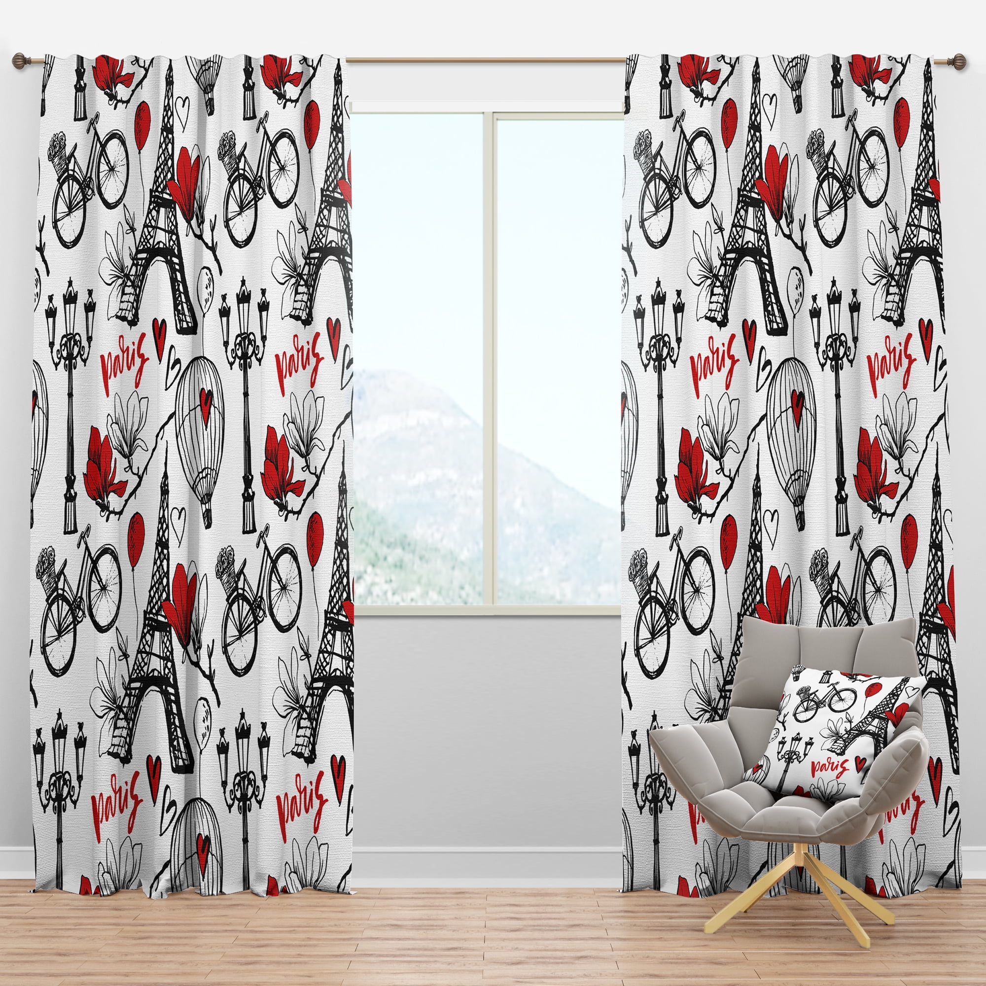 Designart 'Vactor Illustration Paris Eiffel ' Mid-Century Modern Blackout Curtain Panel