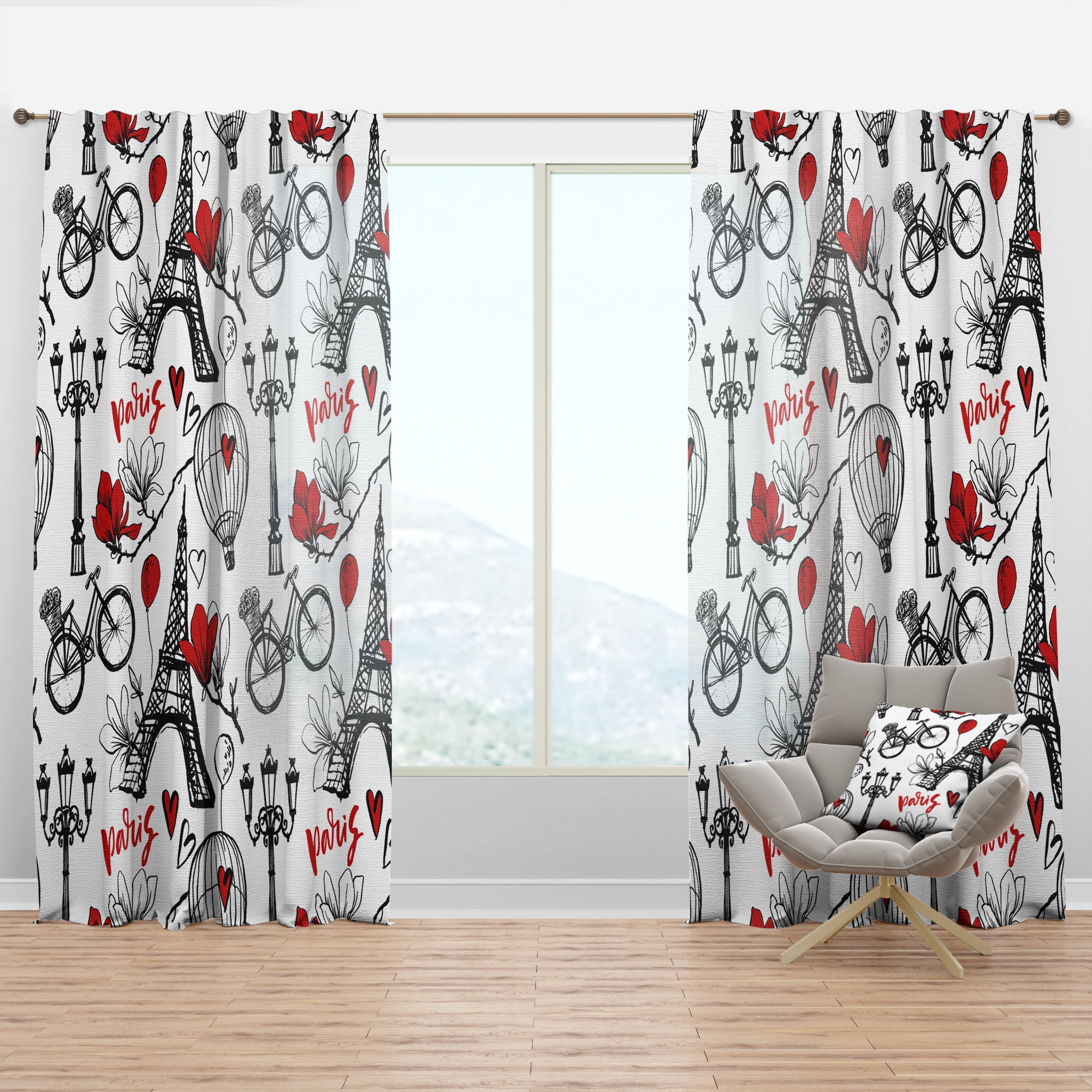 Designart 'Vactor Illustration Paris Eiffel ' Mid-Century Modern Curtain Panel