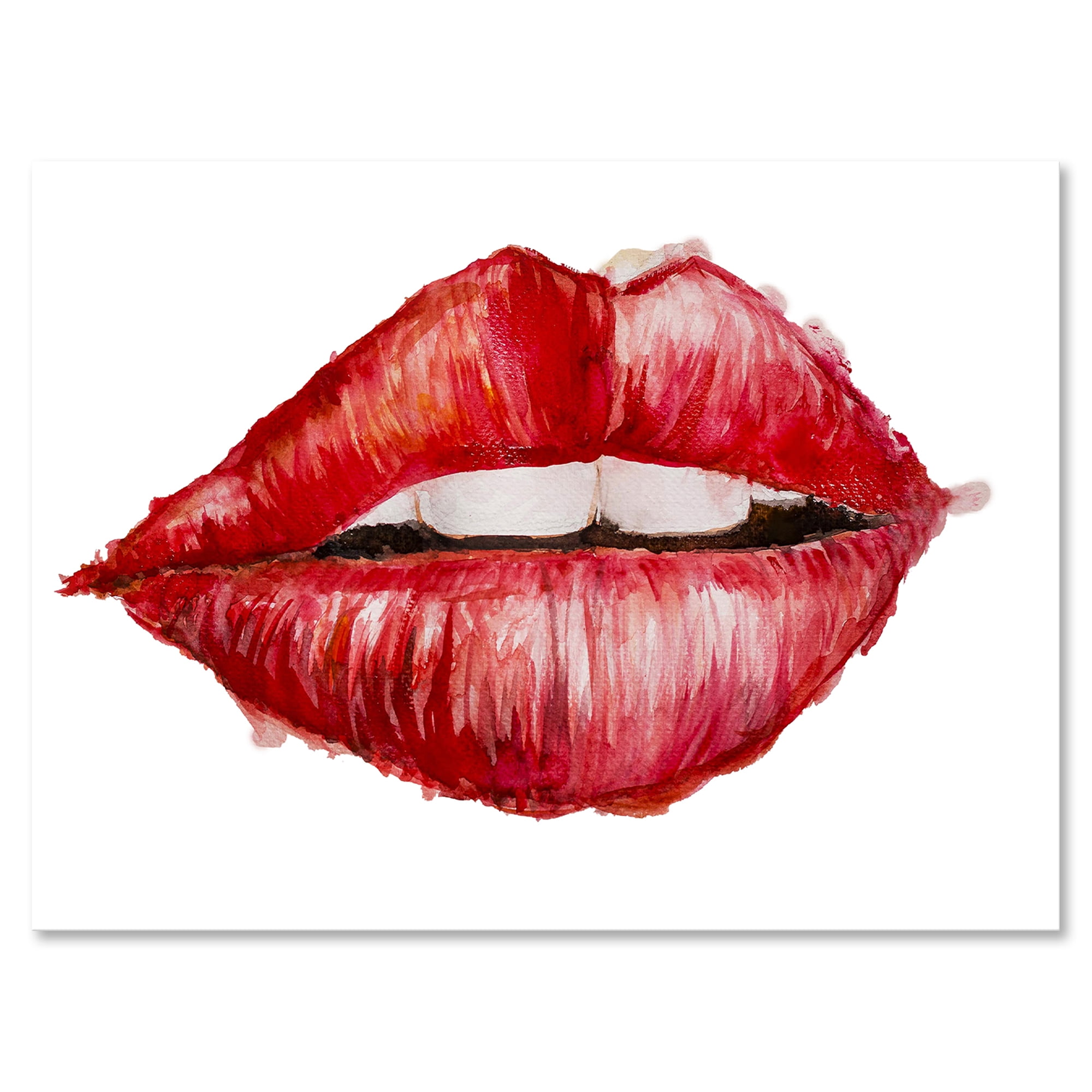 Designart ' Valentines Day Red Female Lips ' Modern Canvas Wall Art Print