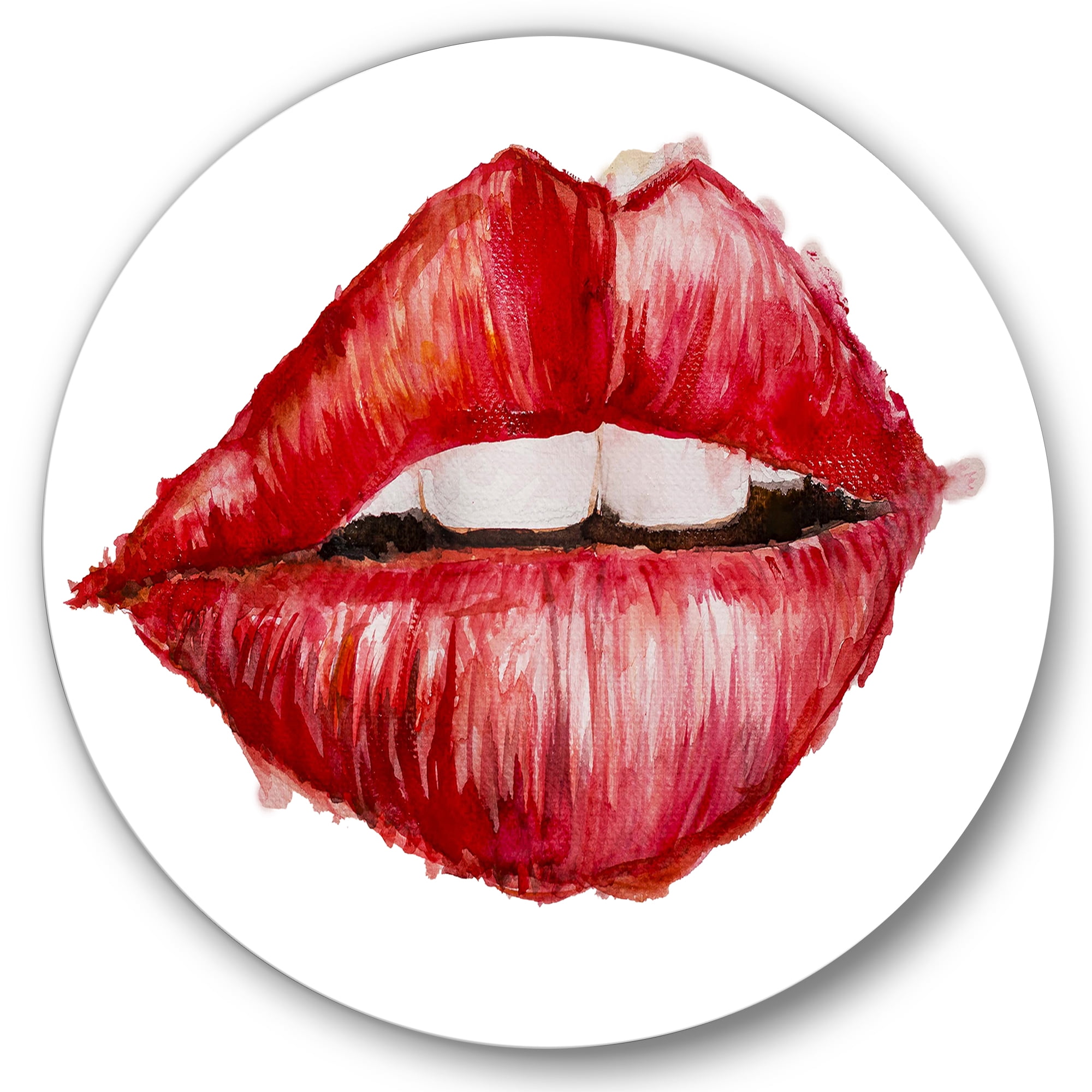 Designart 'Valentines Day Red Female Lips' Modern Circle Metal Wall Art 11x11 - Disc of 11