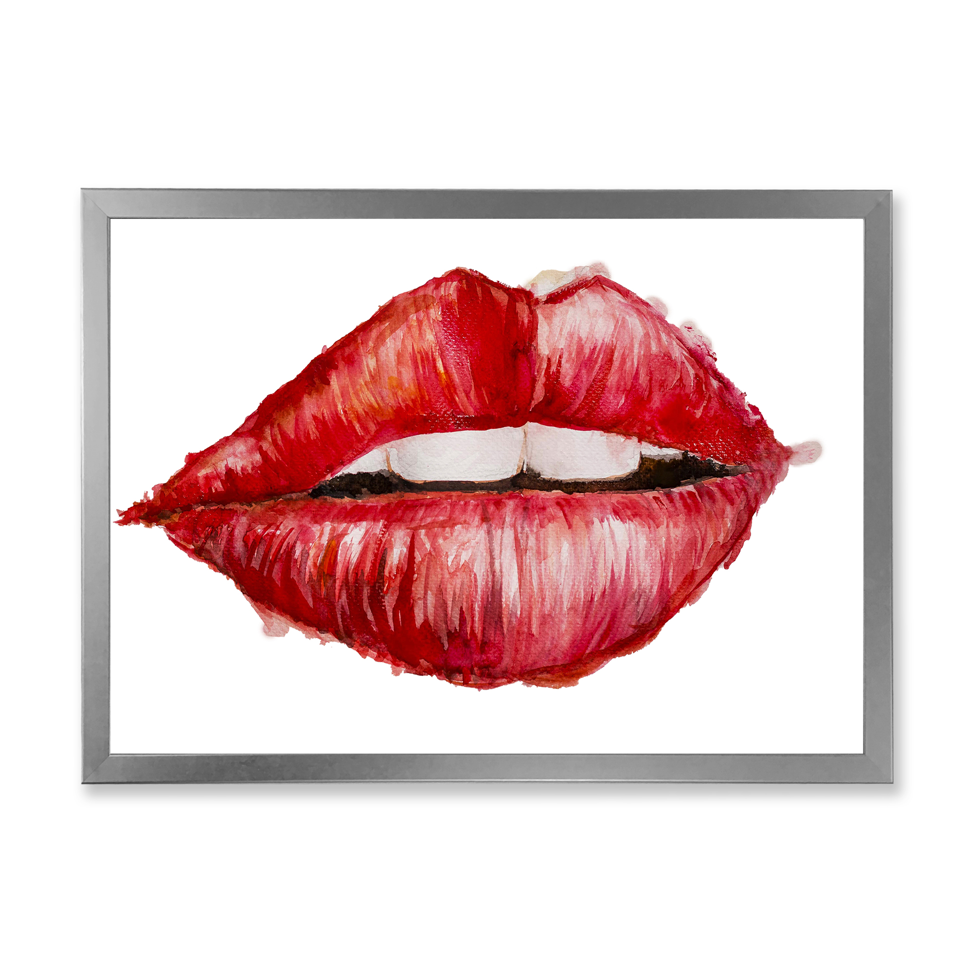 Designart 'Valentines Day Red Female Lips' Modern Framed Art Print