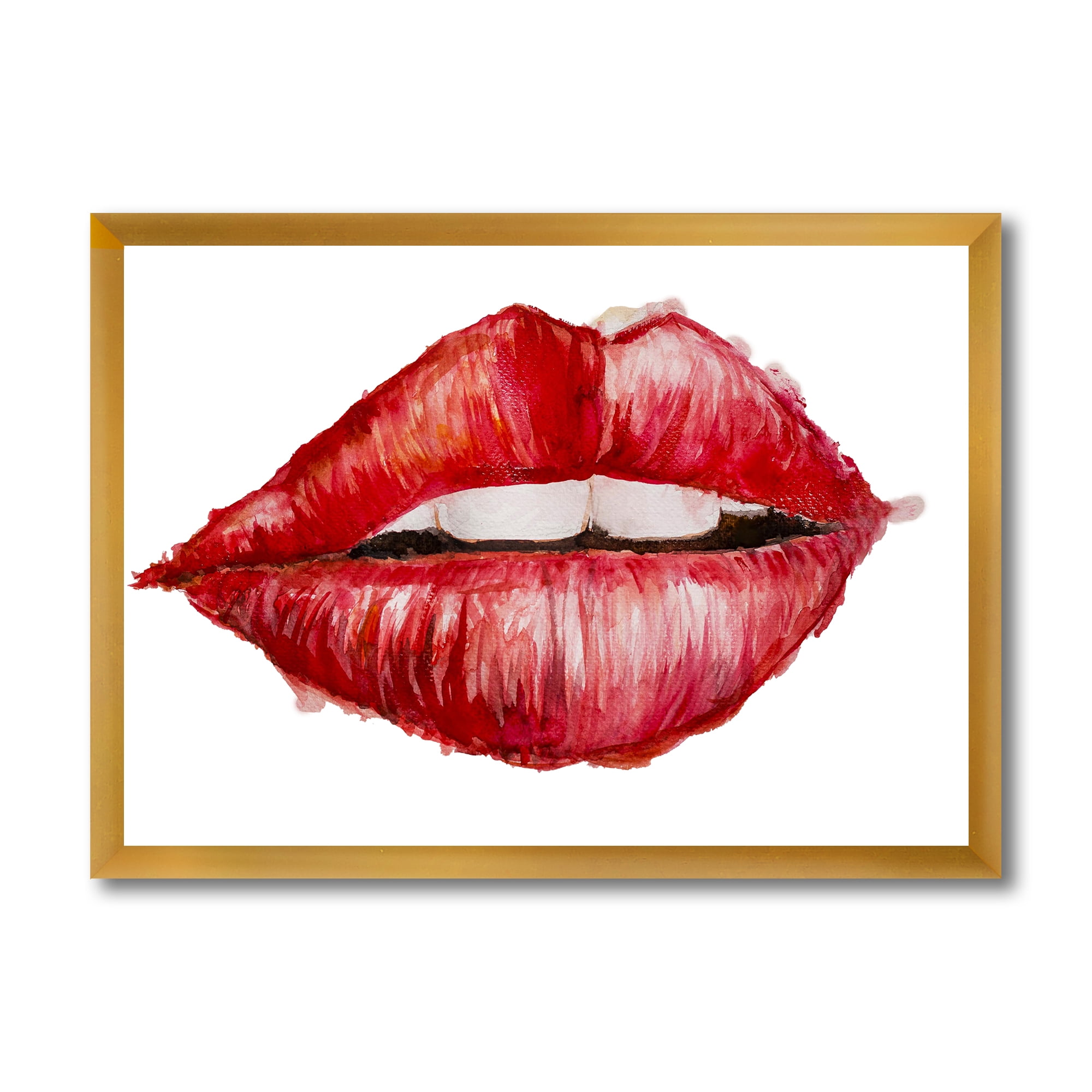 Designart 'Valentines Day Red Female Lips' Modern Framed Art Print