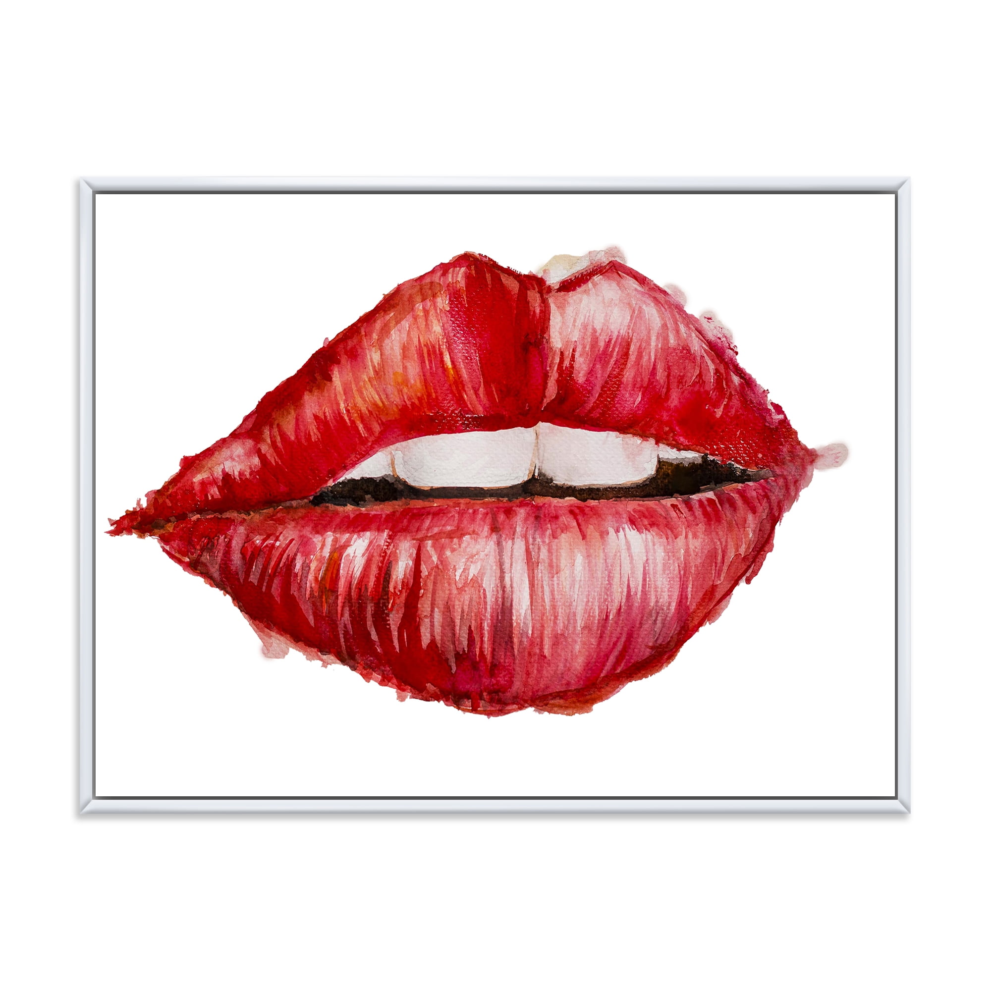Designart 'Valentines Day Red Female Lips' Modern Framed Canvas Wall Art Print
