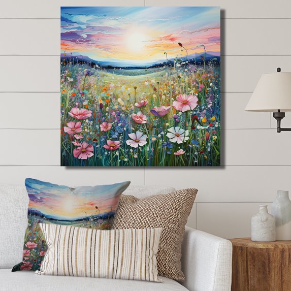Designart "Valley Of Pink Blossoms" Flower Field Wall Decor