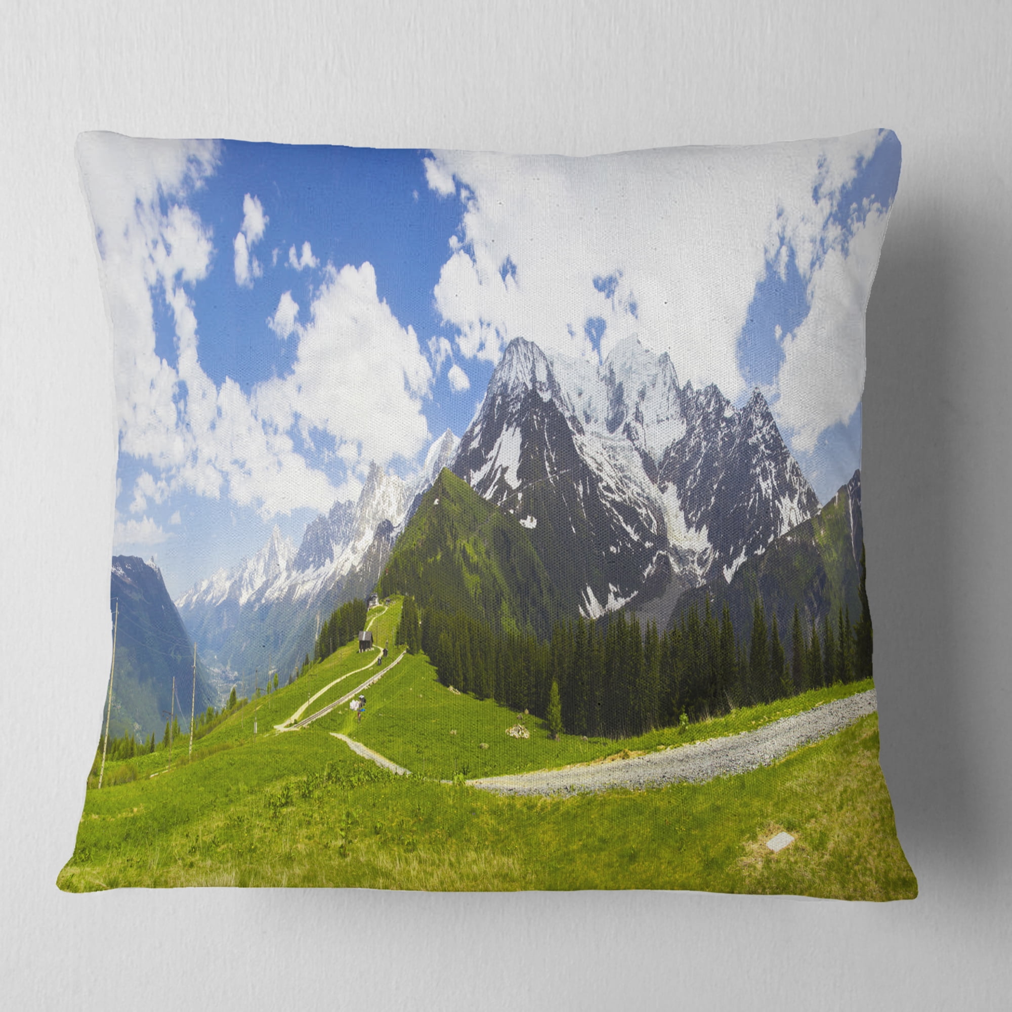 Designart Valley in French Alps Panorama - Landscape Printed Throw Pillow - 18x18