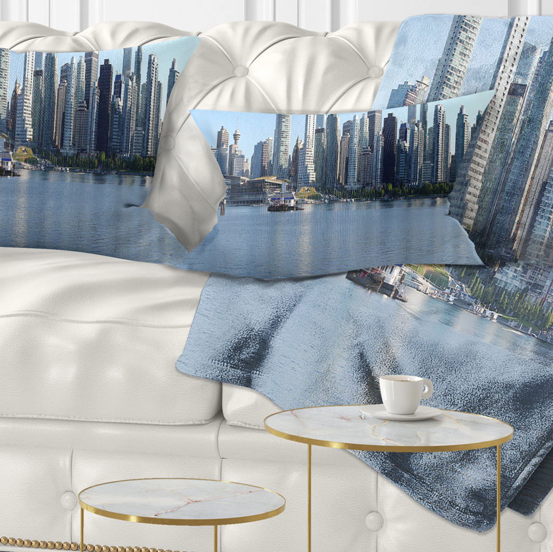 Designart Vancouver BC Skyline Panorama - Cityscape Photo Throw Pillow - 12x20