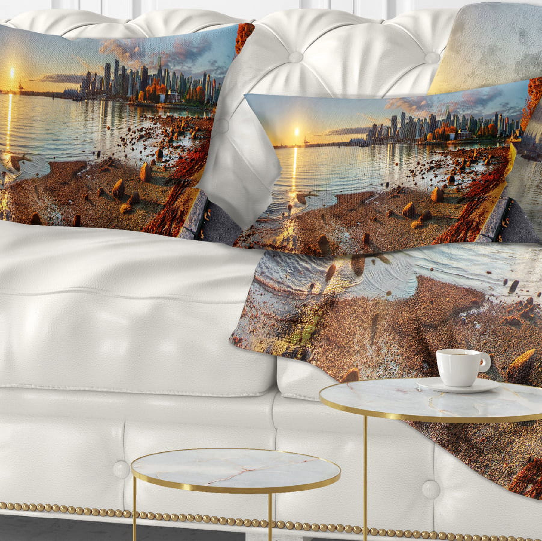 Designart Vancouver Downtown Panorama - Landscape Printed Throw Pillow - 12x20