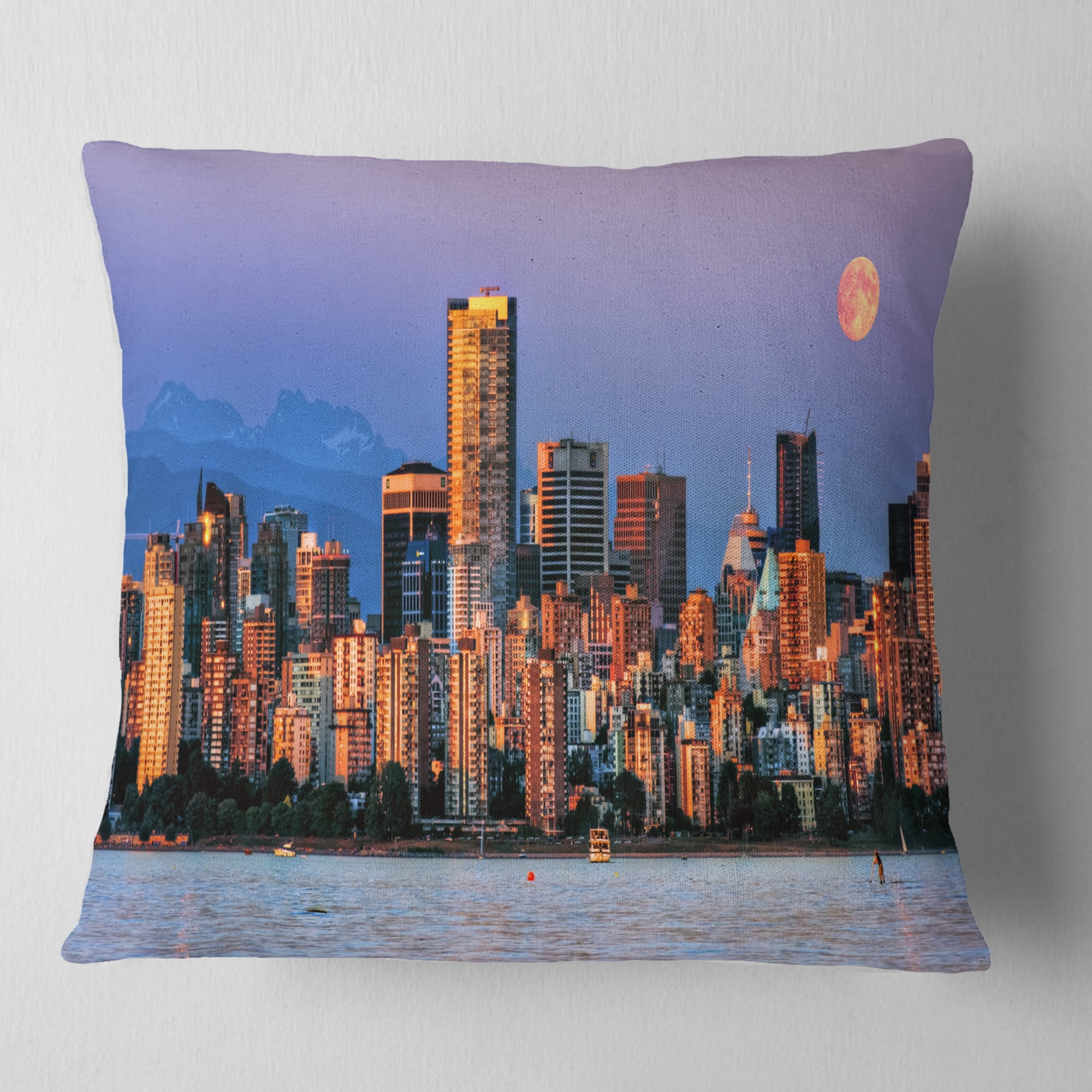 Designart Vancouver Downtown Skyscrapers - Throw Pillow - 18x18