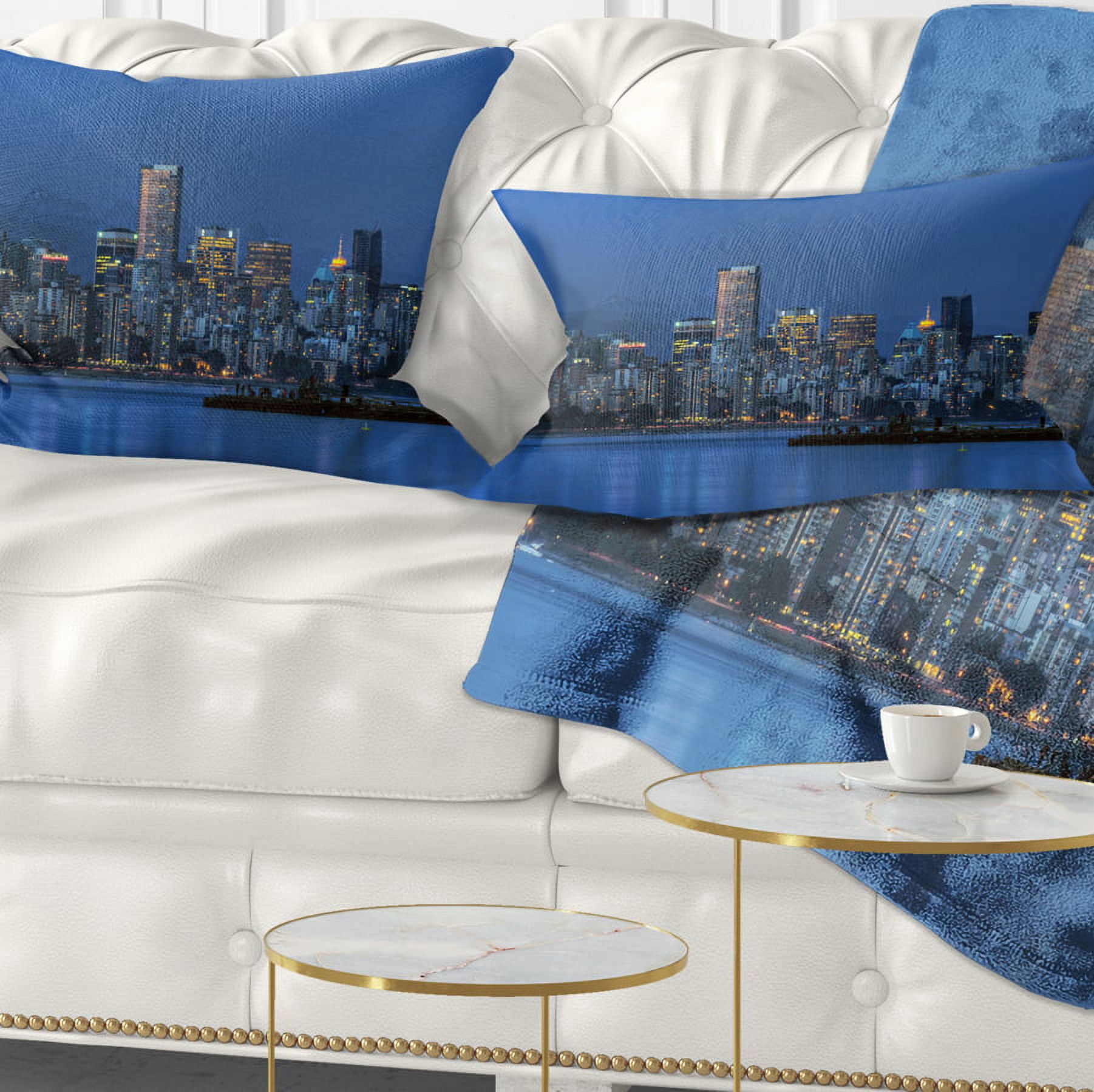 Designart Vancouver Downtown in Evening - Throw Pillow - 12x20
