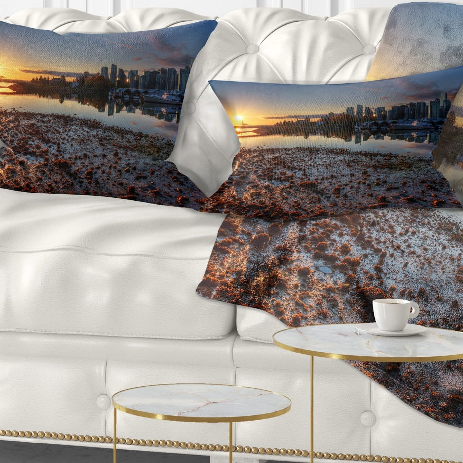 Designart Vancouver Downtown in Morning - Landscape Printed Throw Pillow - 12x20