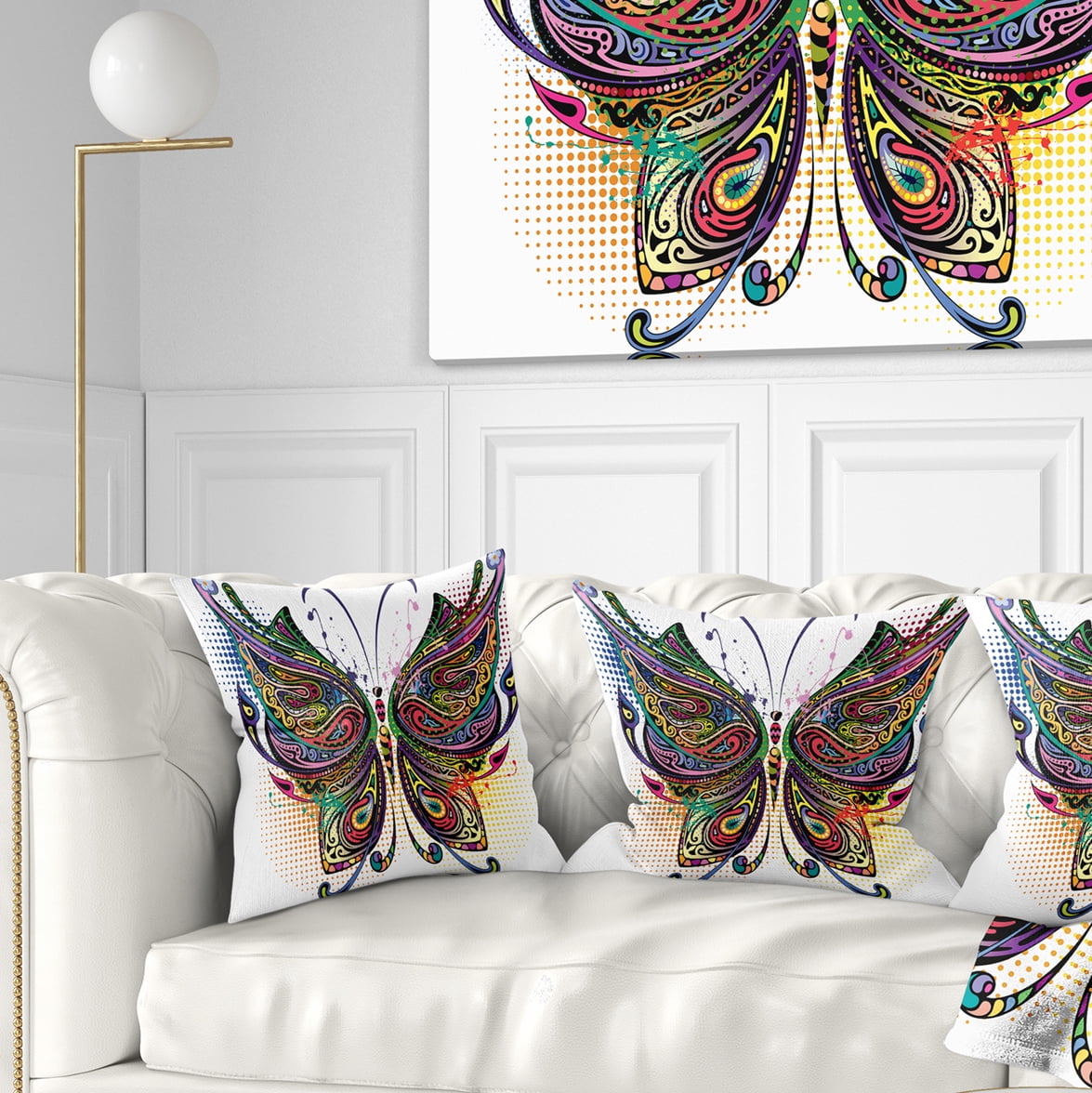 Designart Variegated Butterfly - Abstract Throw Pillow - 16x16
