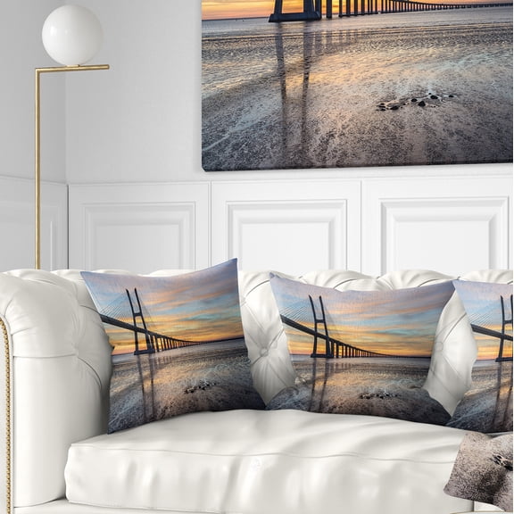 Designart Vasco de Gama Bridge Lisbon - Seascape Throw Pillow - 16x16