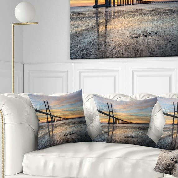 Designart Vasco de Gama Bridge Lisbon - Seascape Throw Pillow - 18x18