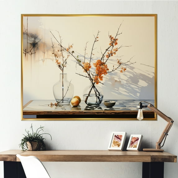 Designart "Vase of Simplicity and Reflections III" Abstract Still Lifes Floater Framed Wall Art Print