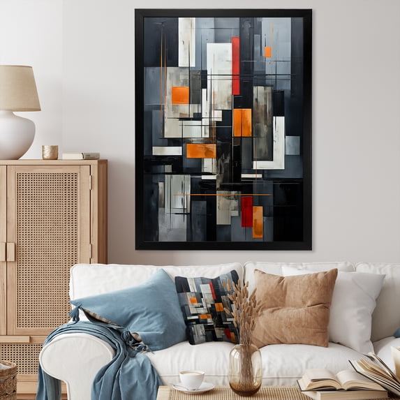Designart "Vector Of Onyx Opulence I" Abstract Shapes Picture Framed Wall Art Living Room