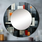 Designart "Vector of Onyx Opulence I" Abstract Shapes Rund Mirror For Wall Decor - Large Black Round Printed Mirror -Modern Round Living Room Mirror - 23" x 23"
