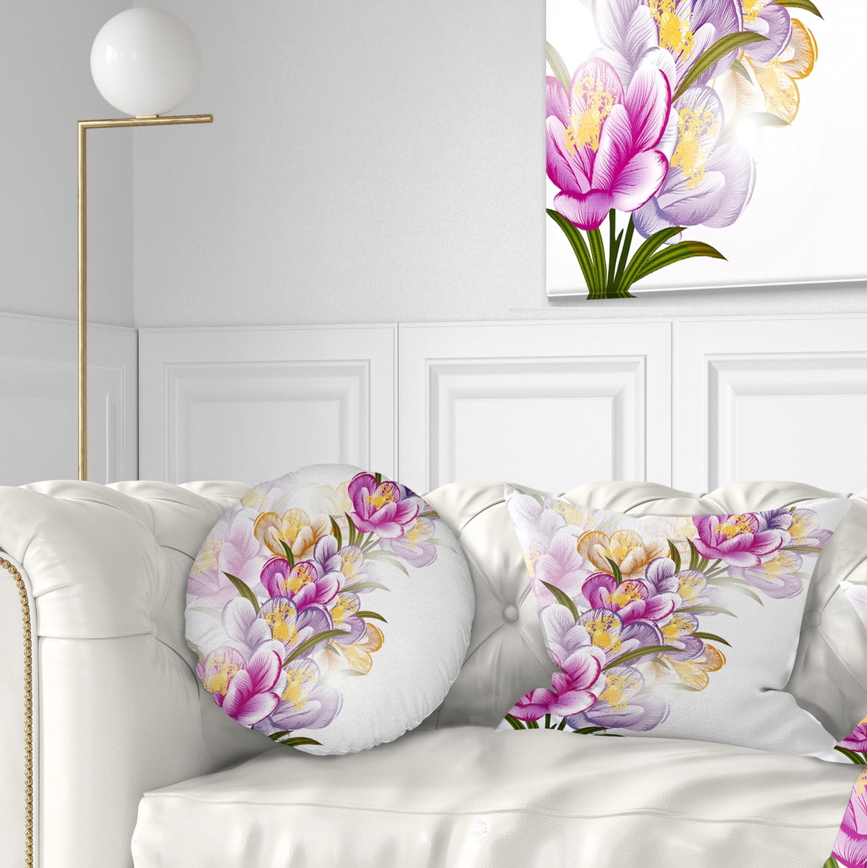 Designart Vector Purple Flowers - Floral Throw Pillow - 12x20