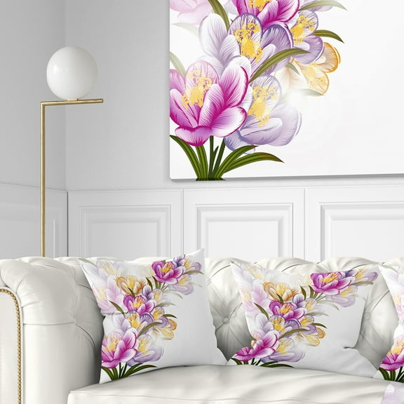 Designart Vector Purple Flowers - Floral Throw Pillow - 16x16