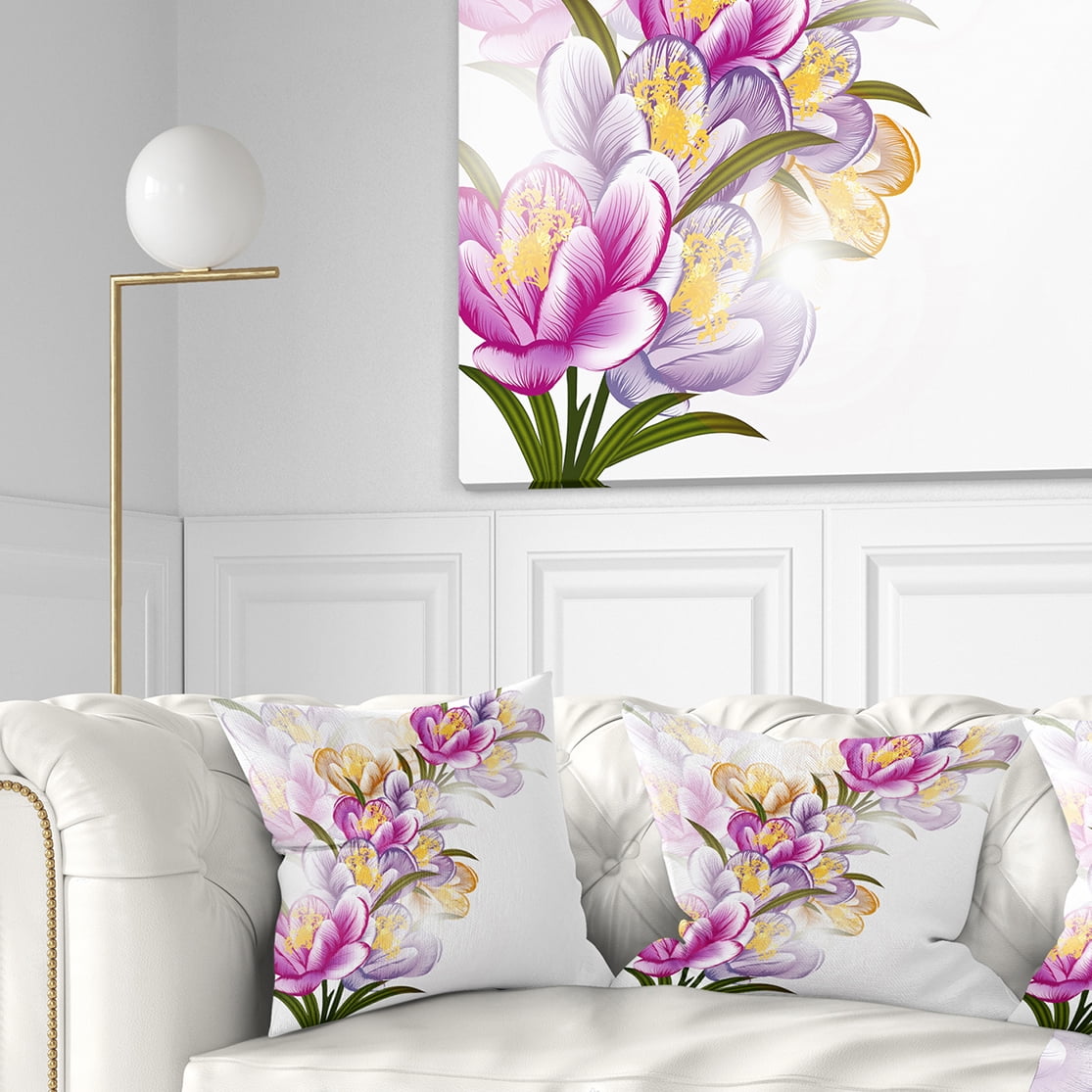 Designart Vector Purple Flowers - Floral Throw Pillow - 18x18