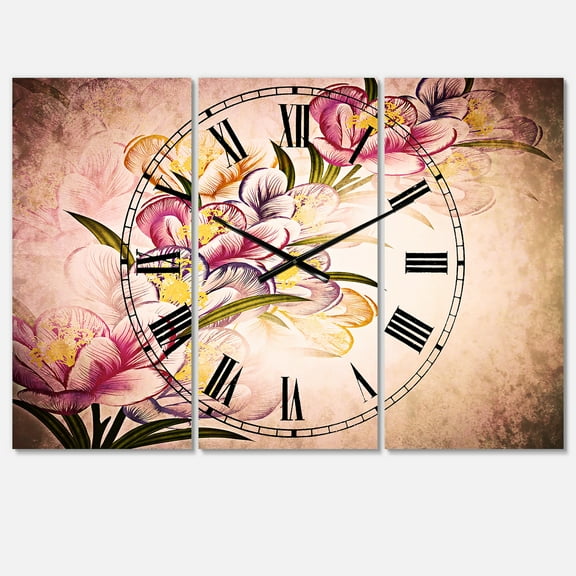 Designart 'Vector Purple Flowers' Traditional Wall Clock
