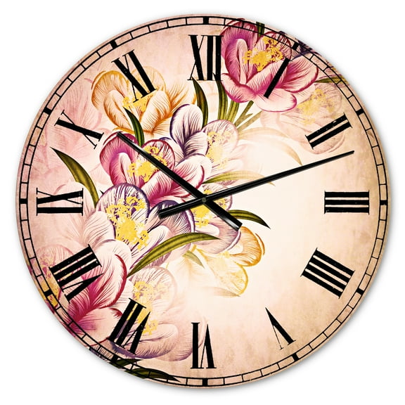 Designart 'Vector Purple Flowers' Traditional wall clock