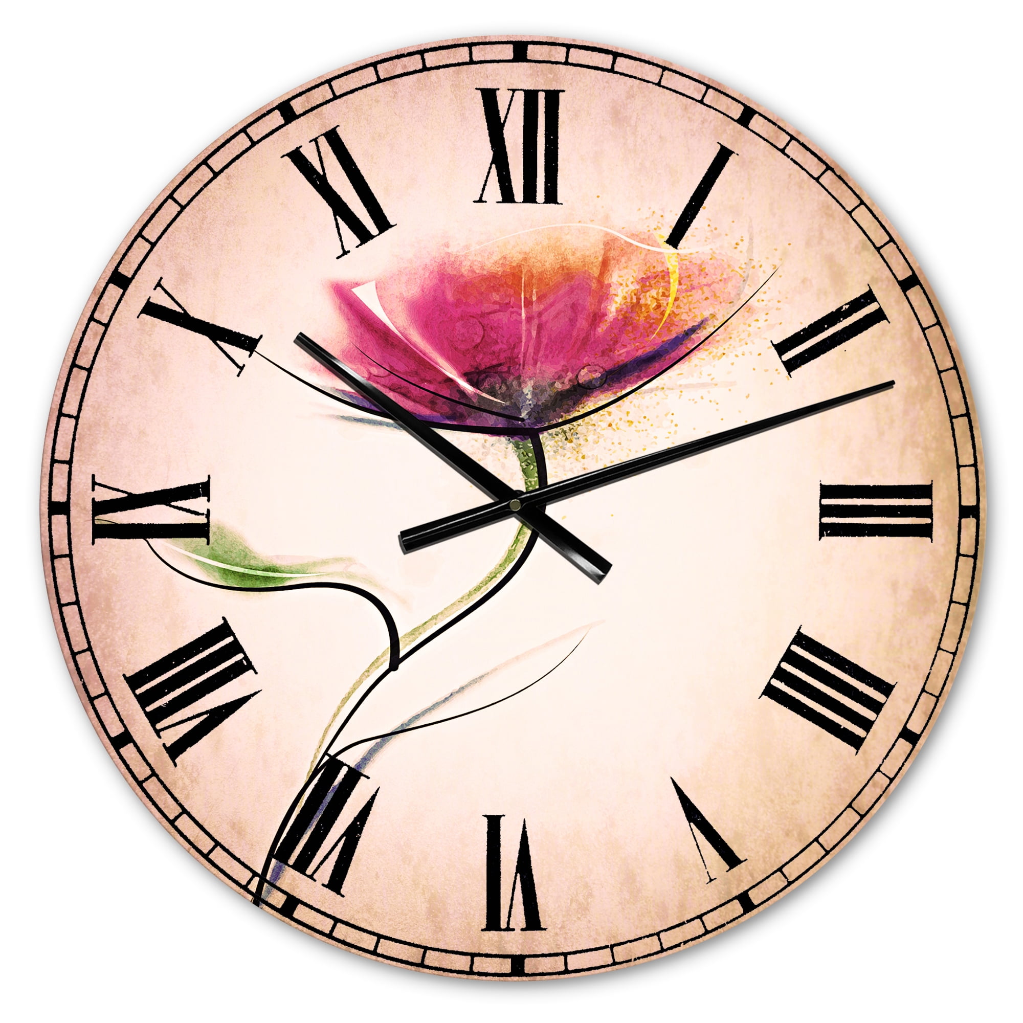 Designart 'Vector Watercolor Floral Design' Traditional wall clock