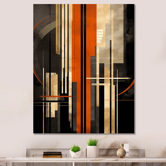 Designart "Vectors In Orange And Grey I" Abstract Shapes Canvas Prints