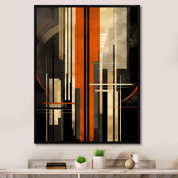 Designart "Vectors In Orange And Grey I" Abstract Shapes Floater Framed Canvas Prints