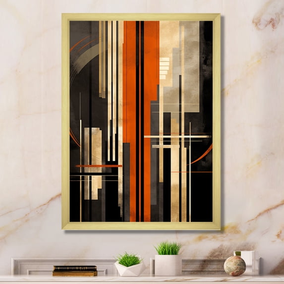 Designart "Vectors In Orange And Grey I" Abstract Shapes Picture Framed Canvas Prints