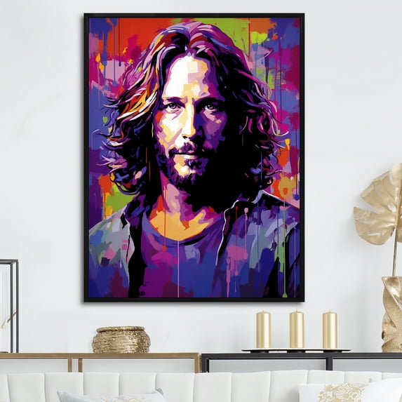 Designart "Vedder In Violet Portrait II" Pop Art Floater Framed Canvas Art Print