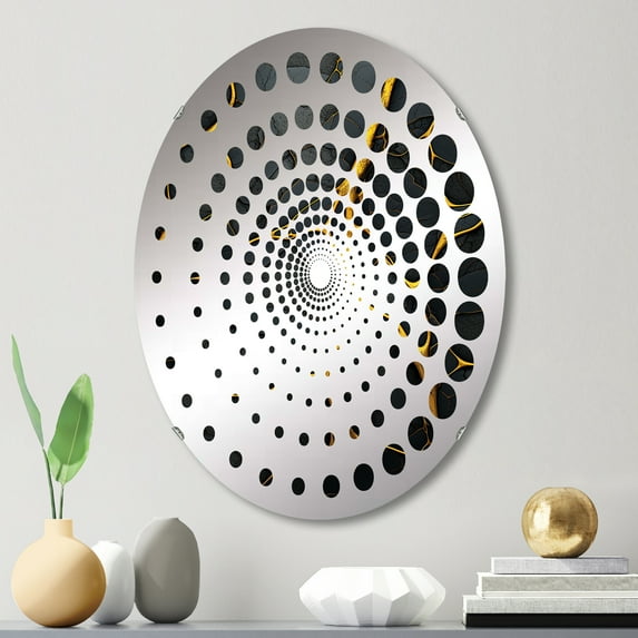 Designart "Veins of Molten Volcanic Lava I" Volcano Spiral Dot Round Wall Mirror - Landscapes Oval Printed Decorative Mirror - Multiple Color Options