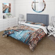 Designart "Venetian Artistry Canal Waterway Wonders" Italian Bedding Covert Set - Italy Red Landscapes Bed Set With 2 Shams