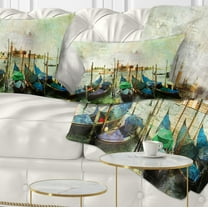 Designart Venetian Gondolas - Landscape Painting Throw Pillow - 12x20