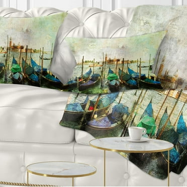 Designart Venetian Gondolas - Landscape Painting Throw Pillow - 12x20