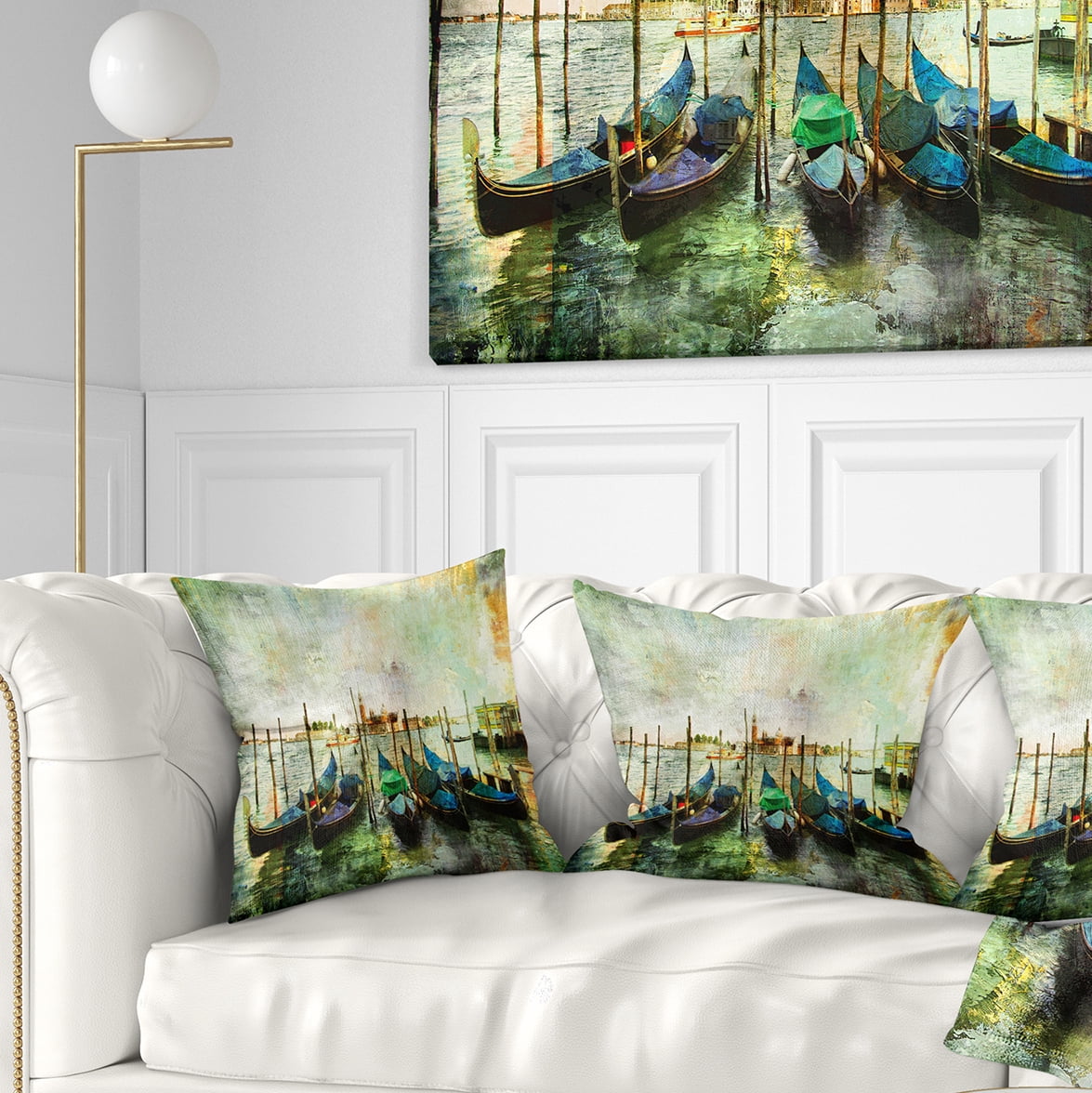 Designart Venetian Gondolas - Landscape Painting Throw Pillow - 16x16