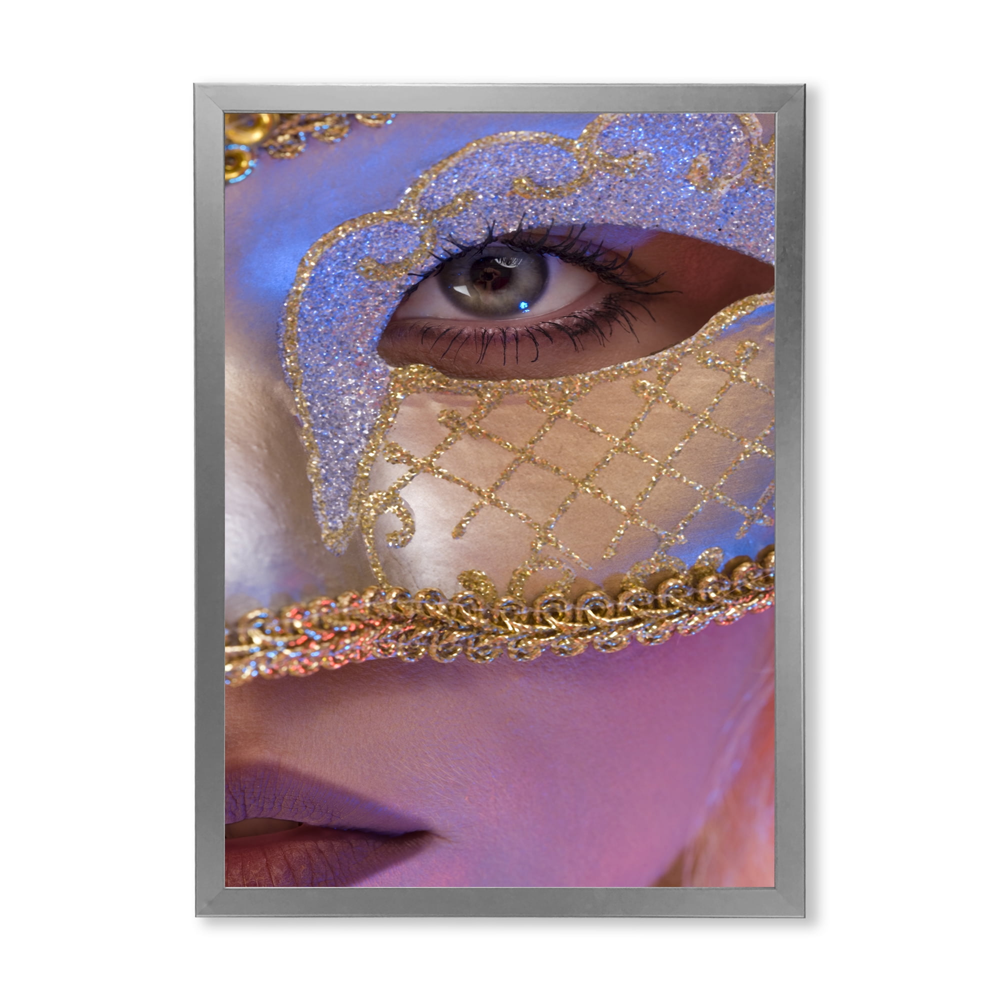 Designart 'Venetian Mask On Female Face' Modern Framed Art Print