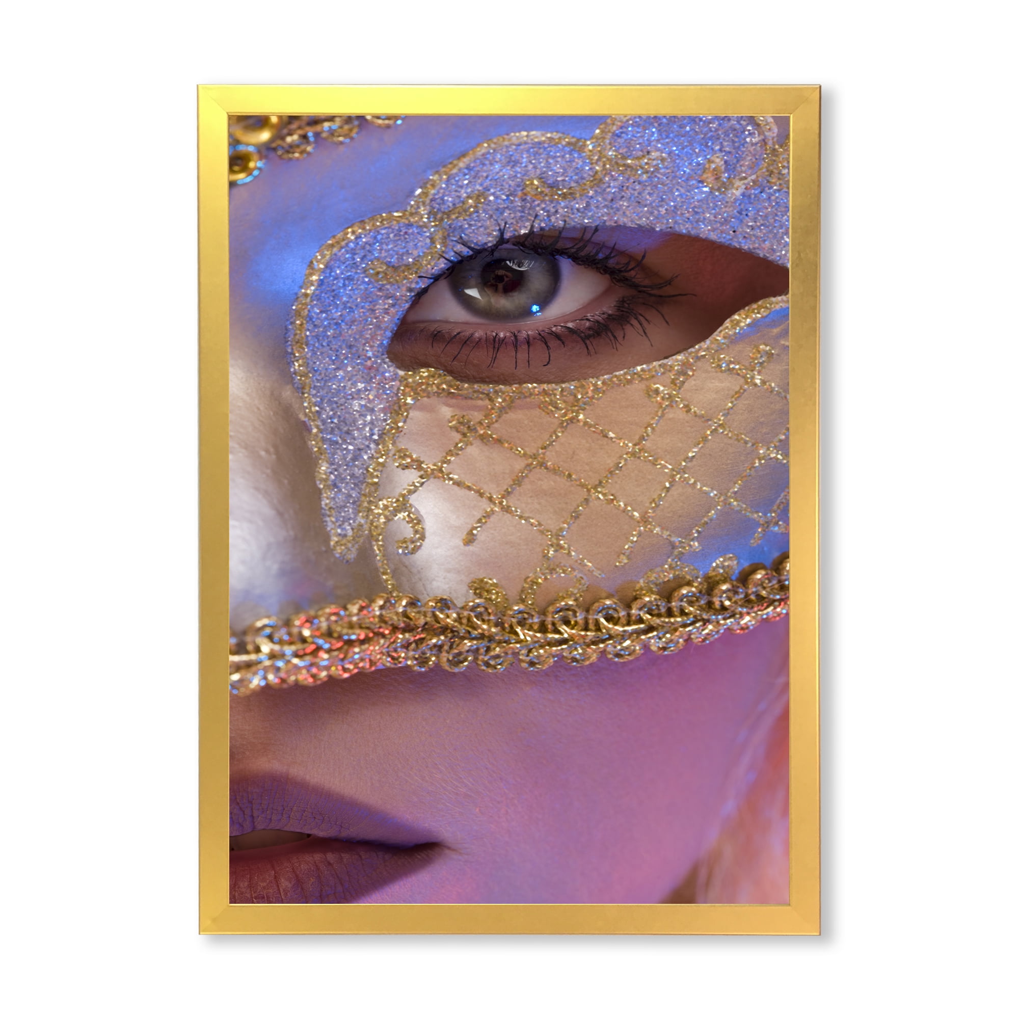 Designart 'Venetian Mask On Female Face' Modern Framed Art Print