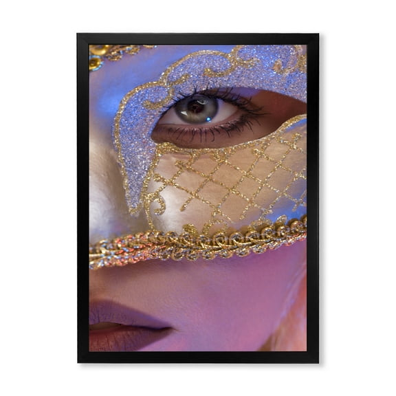 Designart 'Venetian Mask On Female Face' Modern Framed Art Print