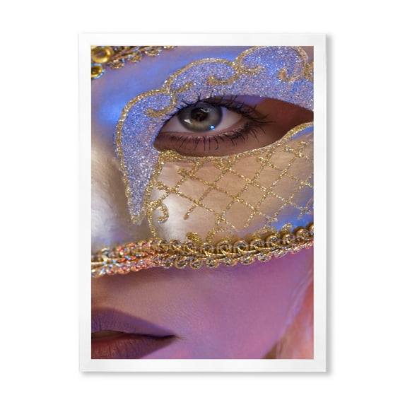Designart 'Venetian Mask On Female Face' Modern Framed Art Print