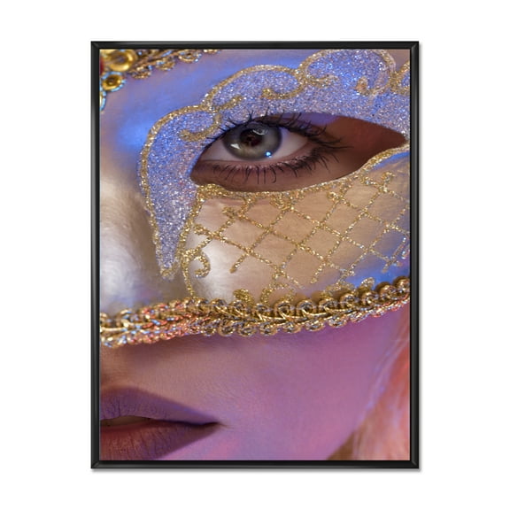 Designart 'Venetian Mask On Female Face' Modern Framed Canvas Wall Art Print