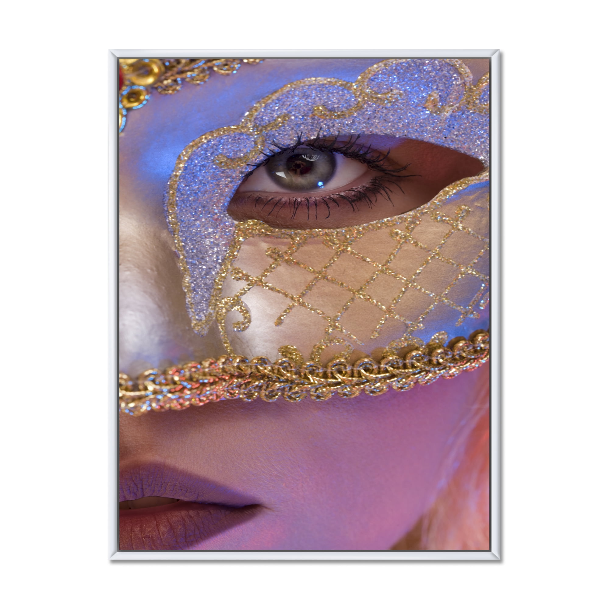 Designart 'Venetian Mask On Female Face' Modern Framed Canvas Wall Art Print